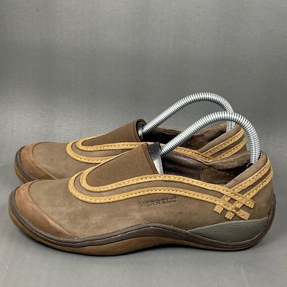 Merrell Willow Chocolate Brown Leather Loafers Flats Shoes womens size 7.5 - Picture 2 of 8